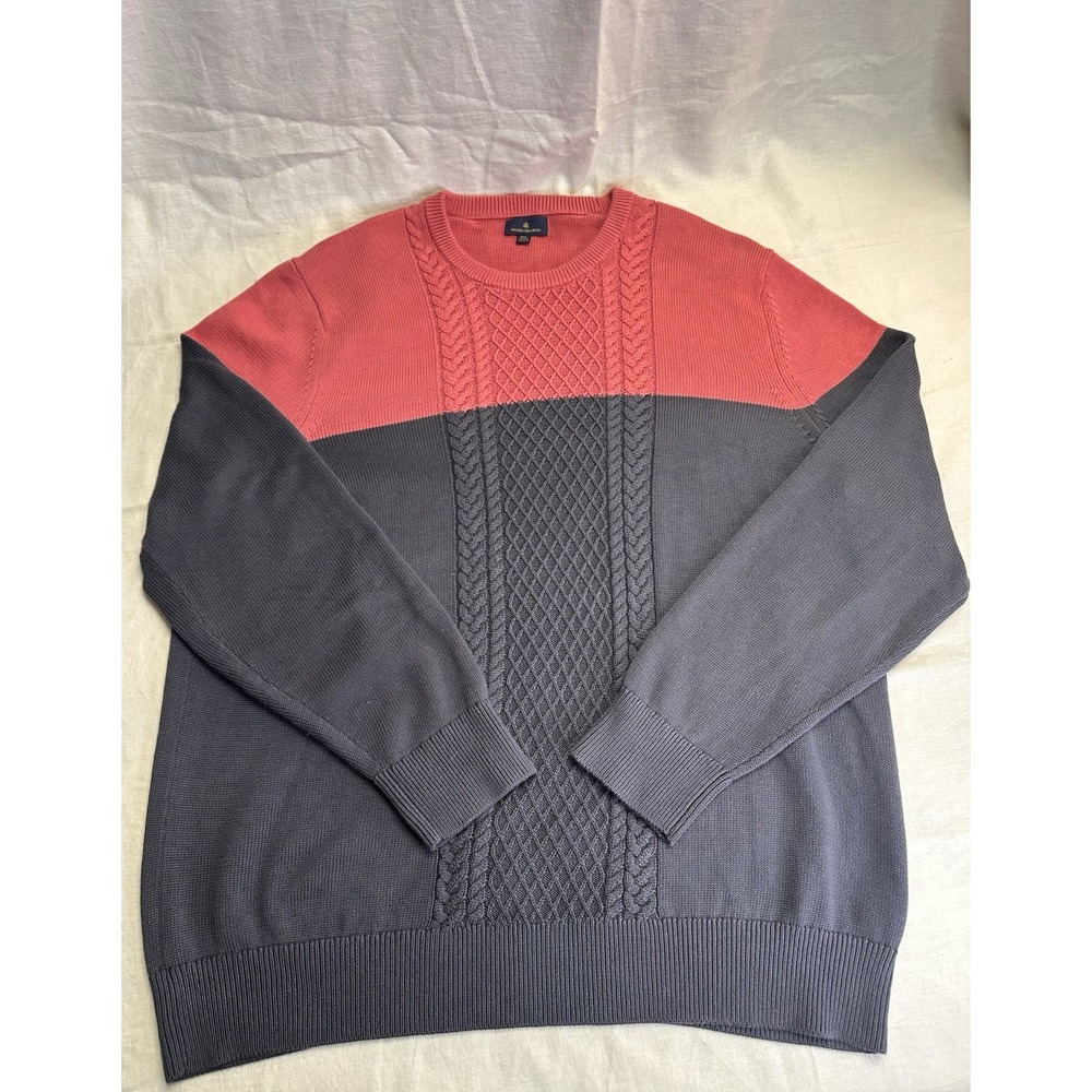 Brooks Brothers Cable Knit Crewneck Sweater Mens XXL Colorblock Red Navy